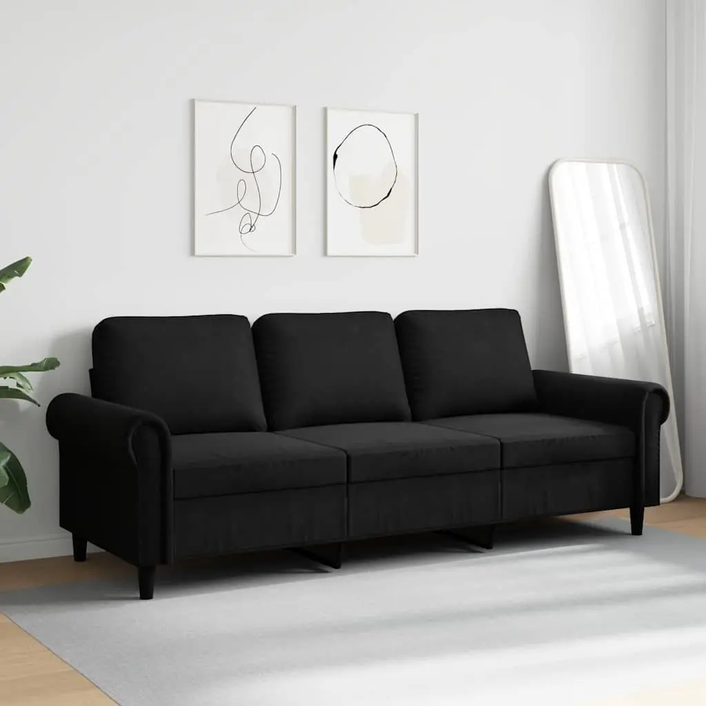 3-Seater Sofa Black 180cm Modern Velvet Upholstered Couch