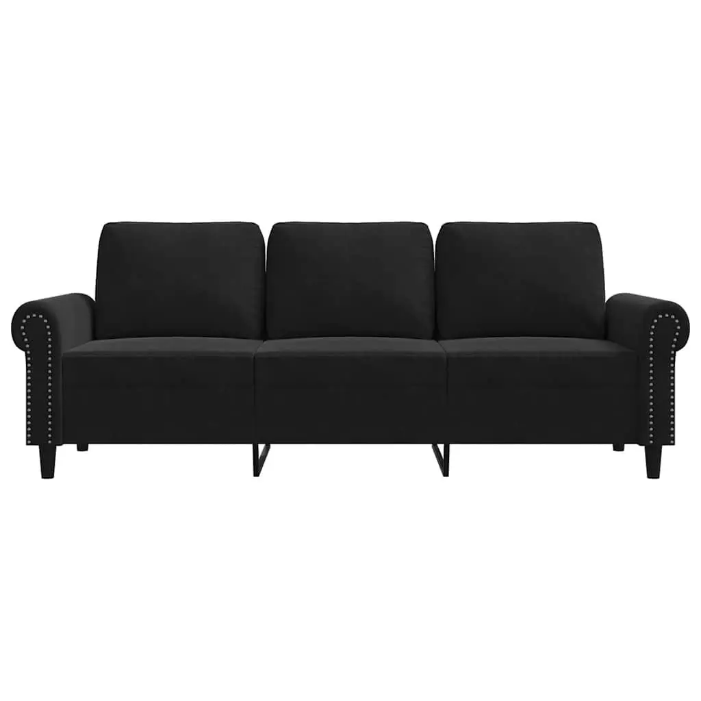 3-Seater Sofa Black 180cm Modern Velvet Upholstered Couch