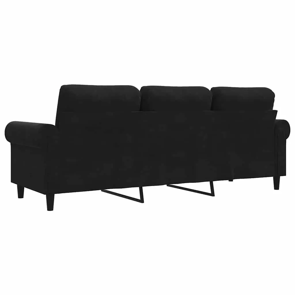 3-Seater Sofa Black 180cm Modern Velvet Upholstered Couch