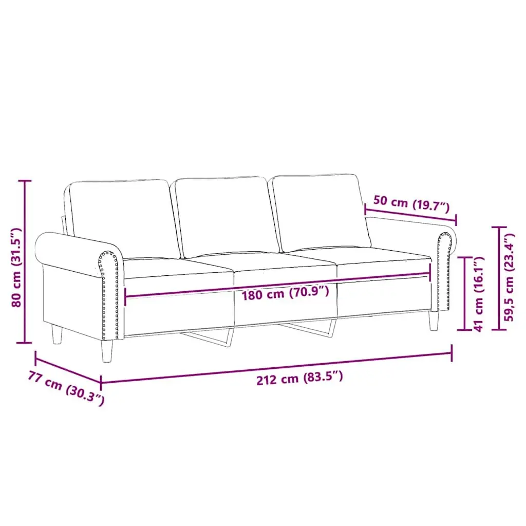3-Seater Sofa Black 180cm Modern Velvet Upholstered Couch