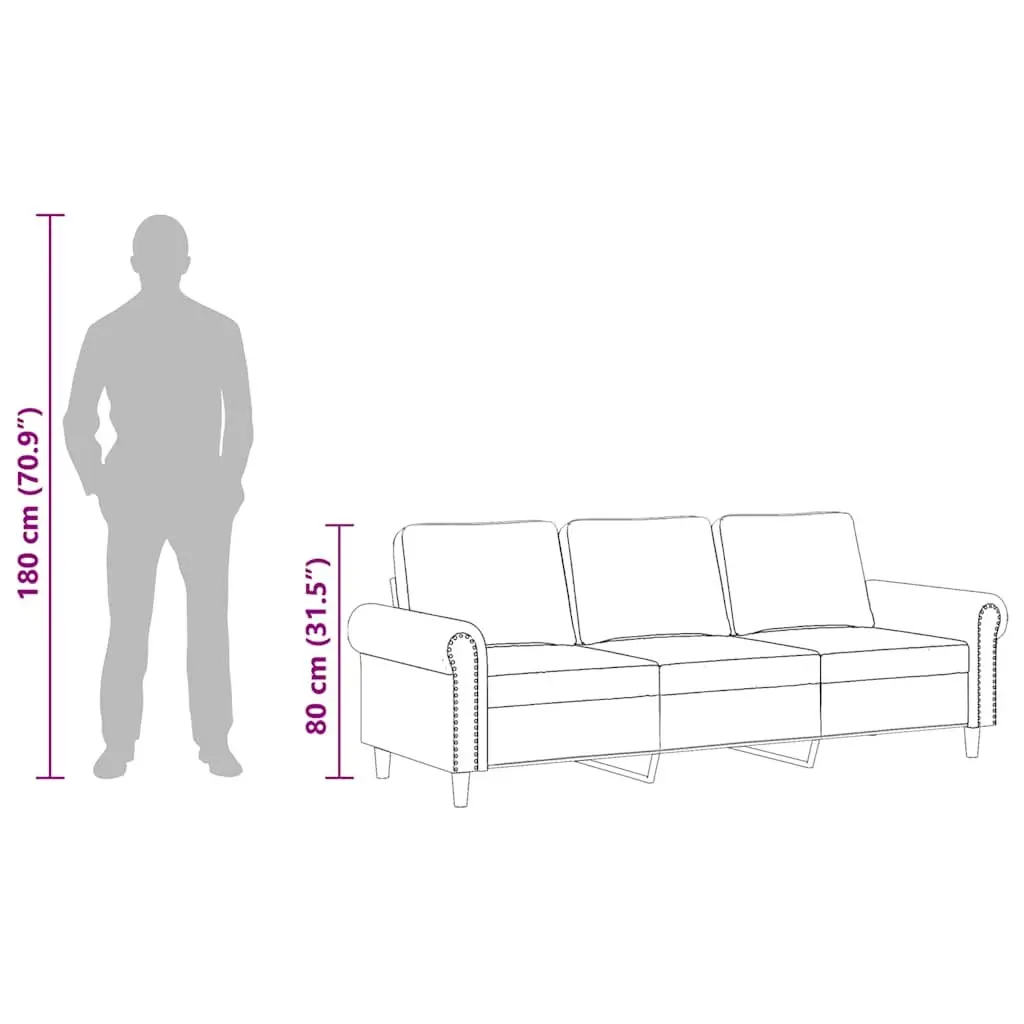3-Seater Sofa Black 180cm Modern Velvet Upholstered Couch