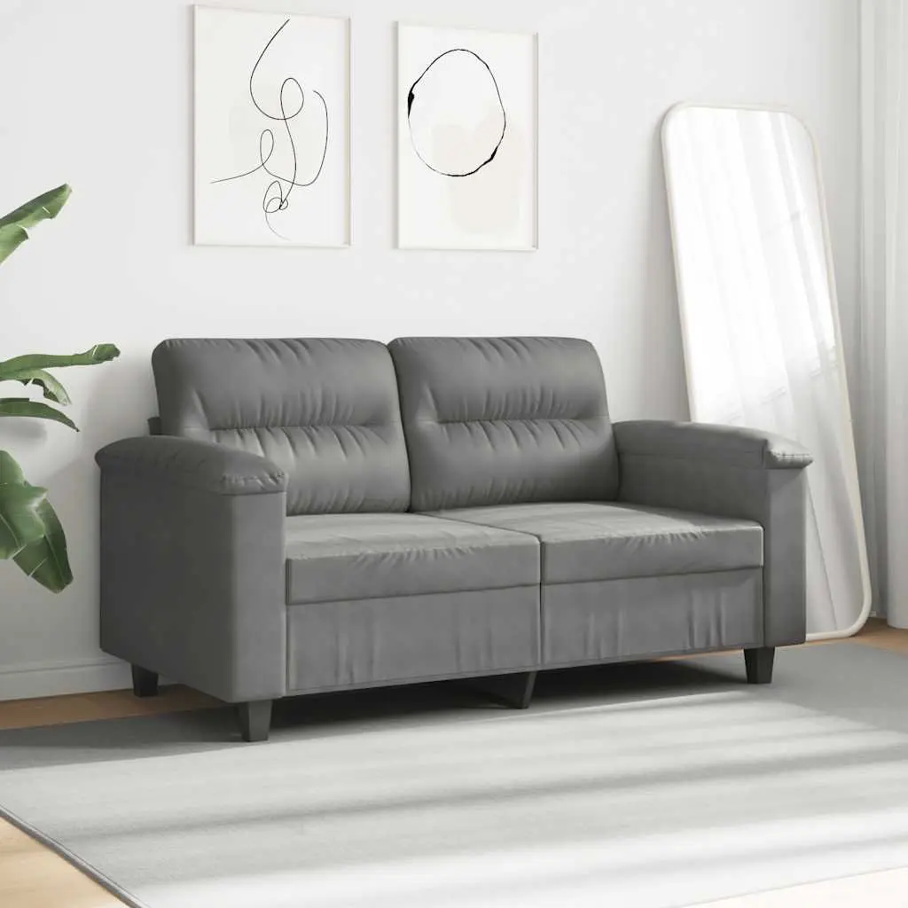 2-Seater Sofa Grey Microfibre Upholstered Couch 120cm Modern Living Room