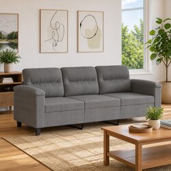 Comfortable 3-Seater Sofa in Grey Microfibre