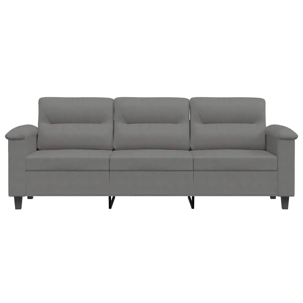 Grey Microfibre Upholstered 3-Seater Sofa Contemporary Lounge Couch 180cm Metal Frame