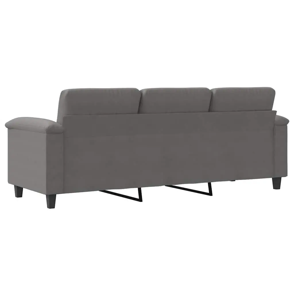 Grey Microfibre Upholstered 3-Seater Sofa Contemporary Lounge Couch 180cm Metal Frame