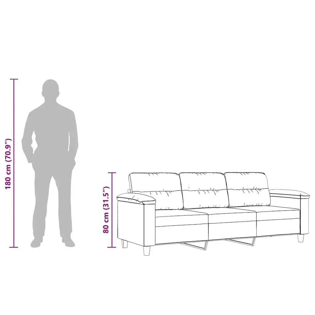 Grey Microfibre Upholstered 3-Seater Sofa Contemporary Lounge Couch 180cm Metal Frame
