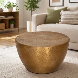 Yellow Round Hammered Coffee Table for Living Spaces