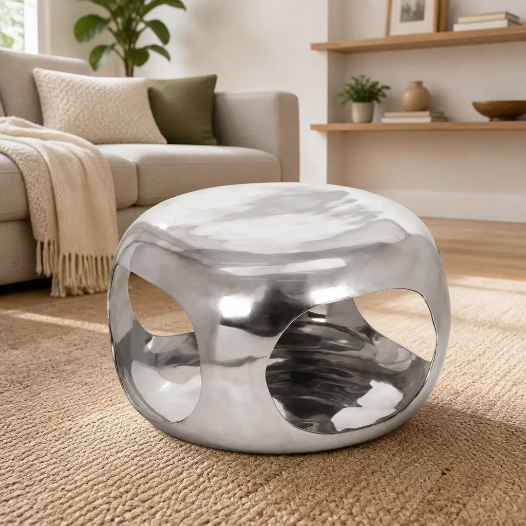 Coffee Table Modern Silver Accent Living Room Furniture Sturdy Tabletop Display