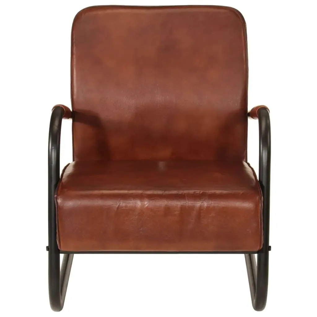 Brown Leather Armchair Single Sofa Chair Lounge Seat Iron Frame