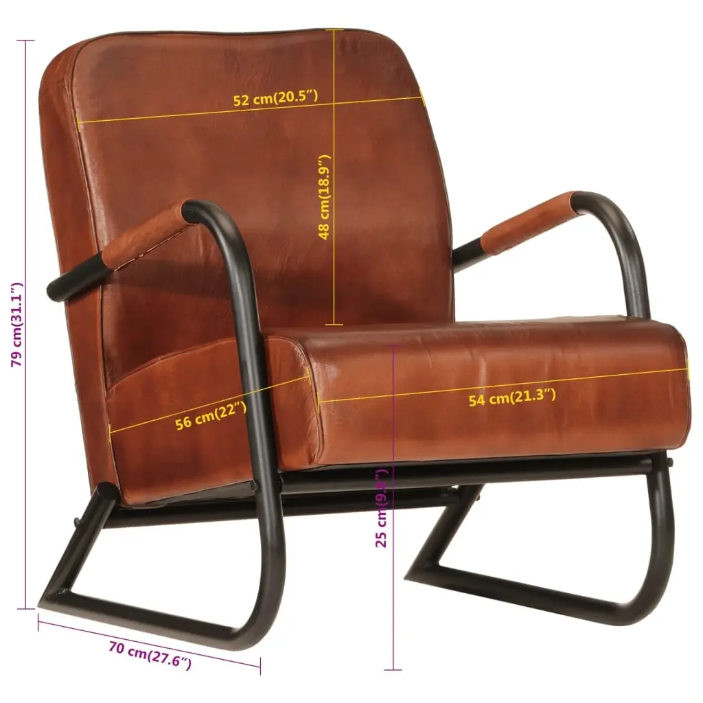 Brown Leather Armchair Single Sofa Chair Lounge Seat Iron Frame