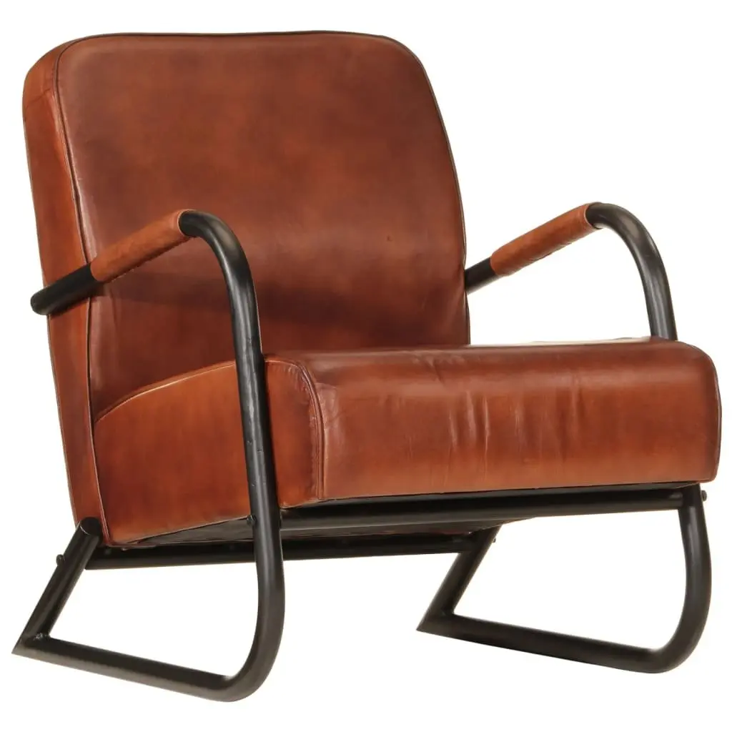 Brown Leather Armchair Single Sofa Chair Lounge Seat Iron Frame