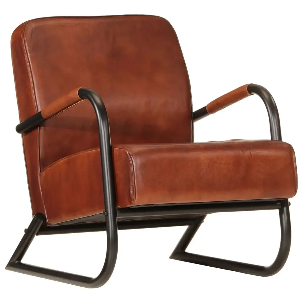 Brown Leather Armchair Single Sofa Chair Lounge Seat Iron Frame