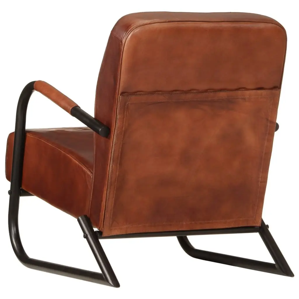 Brown Leather Armchair Single Sofa Chair Lounge Seat Iron Frame