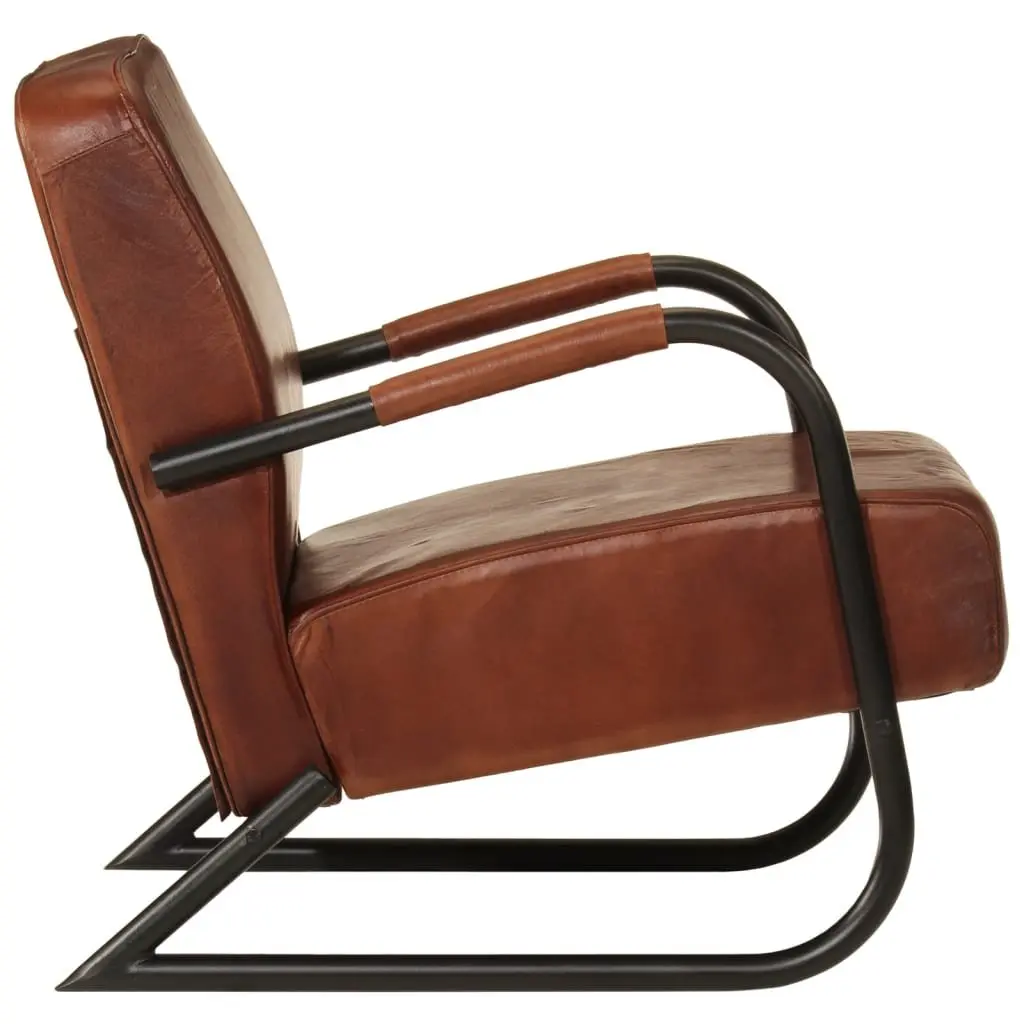 Brown Leather Armchair Single Sofa Chair Lounge Seat Iron Frame