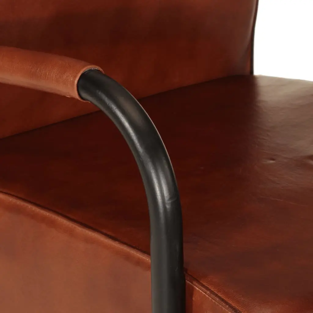 Brown Leather Armchair Single Sofa Chair Lounge Seat Iron Frame