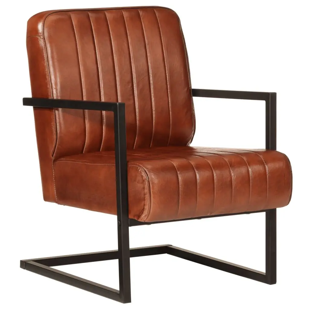 Sofa Chair Brown Leather Armchair Living Room Lounge Seating Furniture