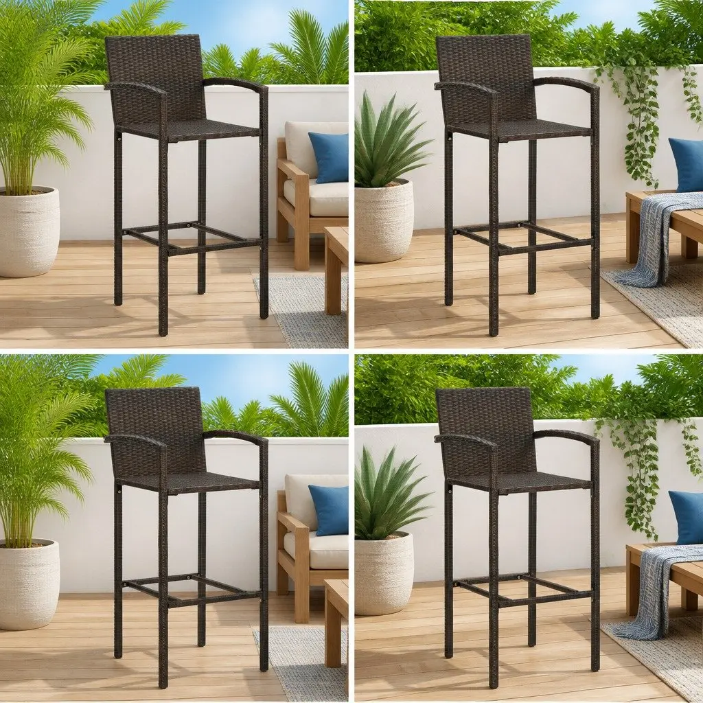 Brown Bar Stools Set of 4 for Indoor & Outdoor