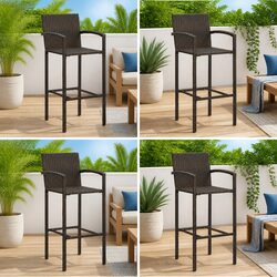Comfortable Brown Bar Stools Set of 4 for Indoor & Outdoor