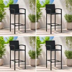Set of 4 Black Poly Rattan Bar Stools for Comfort