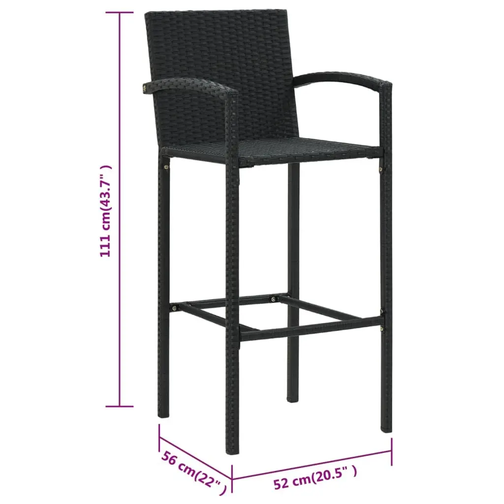 Bar Stools Black 4 Piece PE Rattan Indoor Outdoor Kitchen Dining Seat