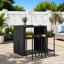 Comfortable Modern Bar Stools 2 pcs Black Rattan Wood