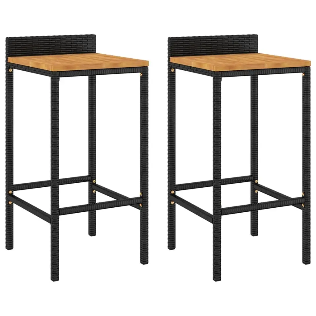 Bar Stools 2 pcs Black Rattan Wood