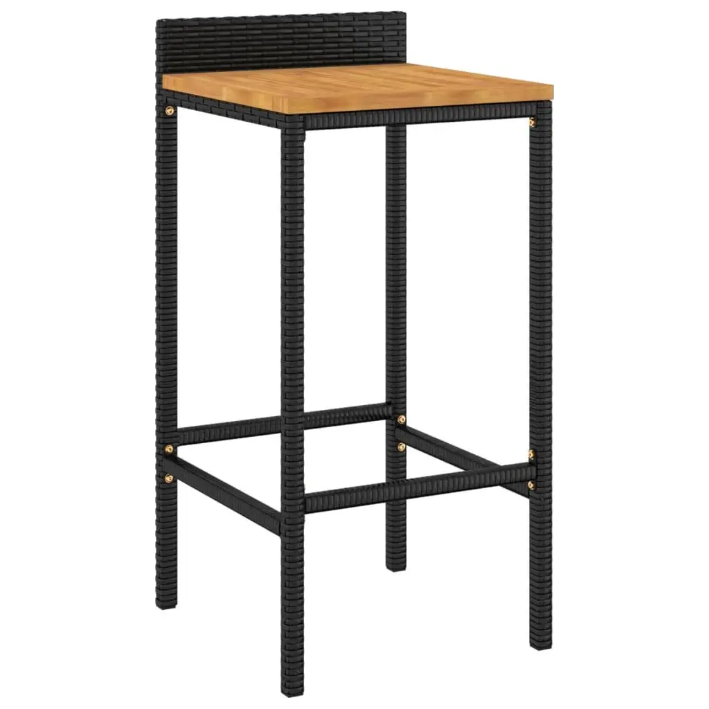Bar Stools 2 pcs Black Rattan Wood