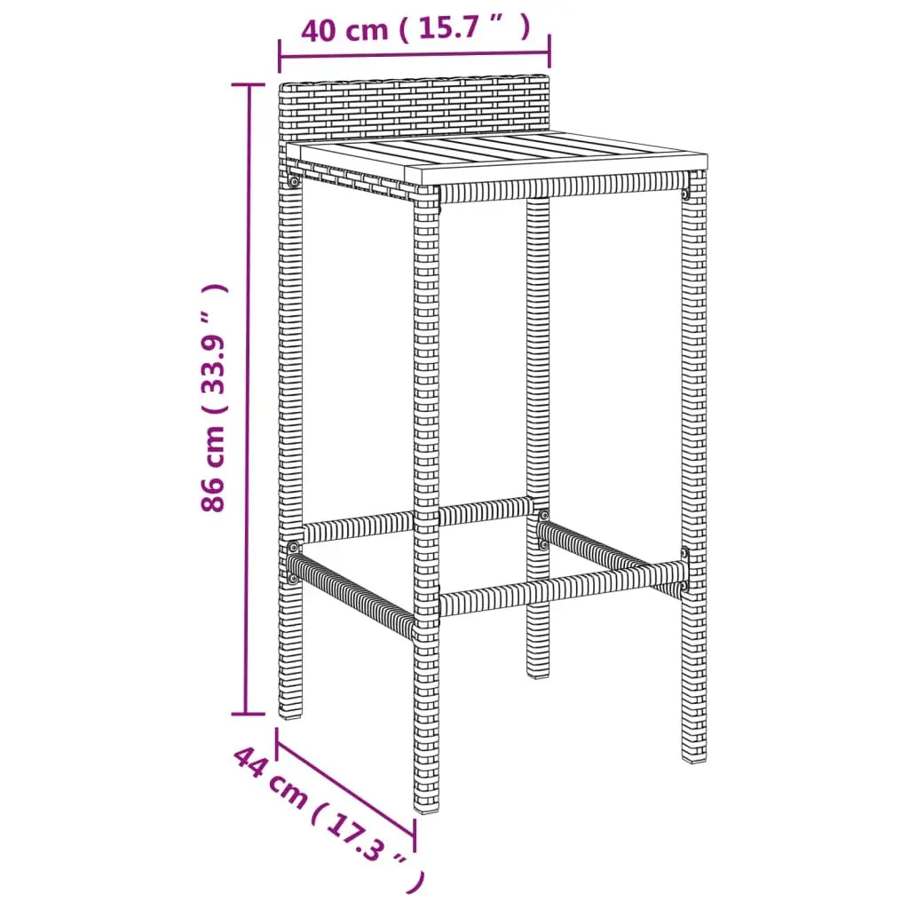 Bar Stools 2 pcs Black Rattan Wood