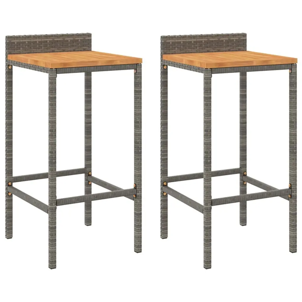 Bar Stools Grey 2 pcs Outdoor Indoor Rattan Wood Acacia