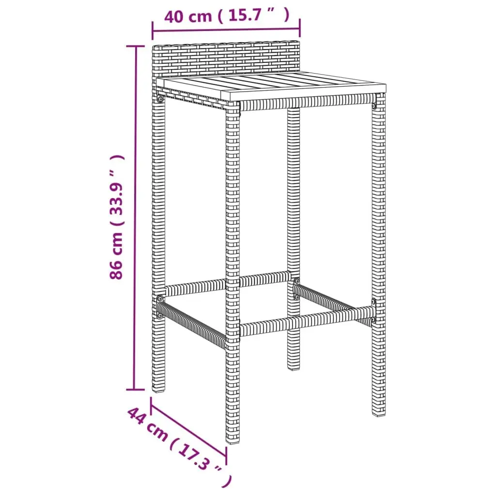 Bar Stools Grey 2 pcs Outdoor Indoor Rattan Wood Acacia