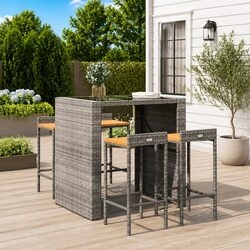 Set of 4 Grey Poly Rattan Bar Stools