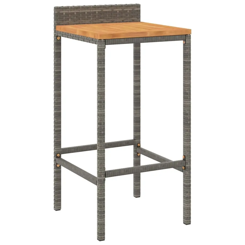 Bar Stools 4pcs Grey Poly Rattan Wooden Seat Outdoor Indoor Kitchen Dining