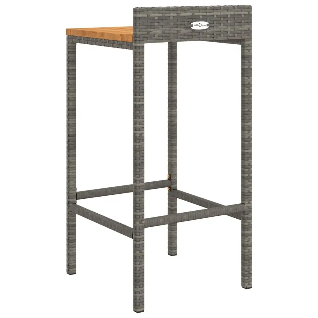 Bar Stools 4pcs Grey Poly Rattan Wooden Seat Outdoor Indoor Kitchen Dining