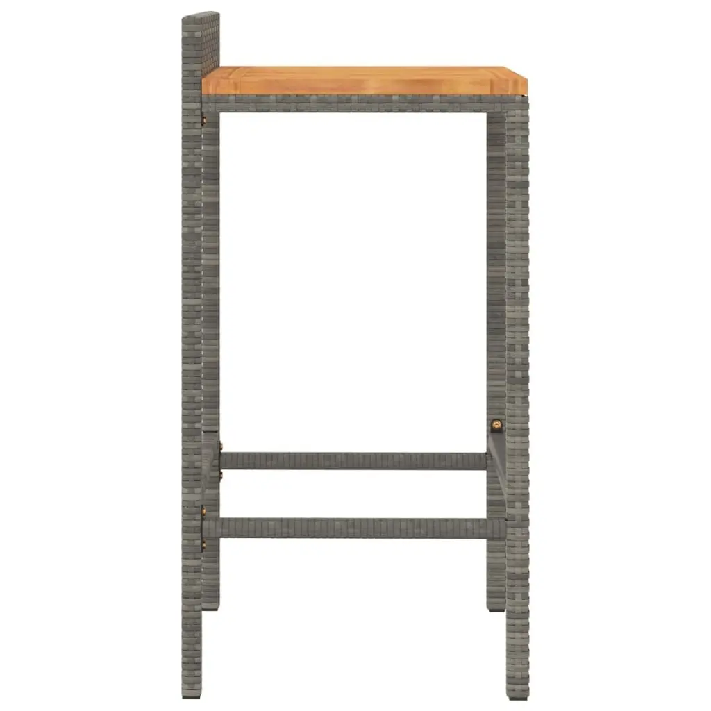 Bar Stools 4pcs Grey Poly Rattan Wooden Seat Outdoor Indoor Kitchen Dining