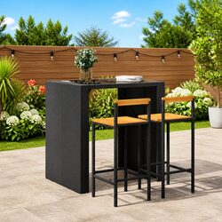 2-Piece Black Poly Rattan Bar Stools