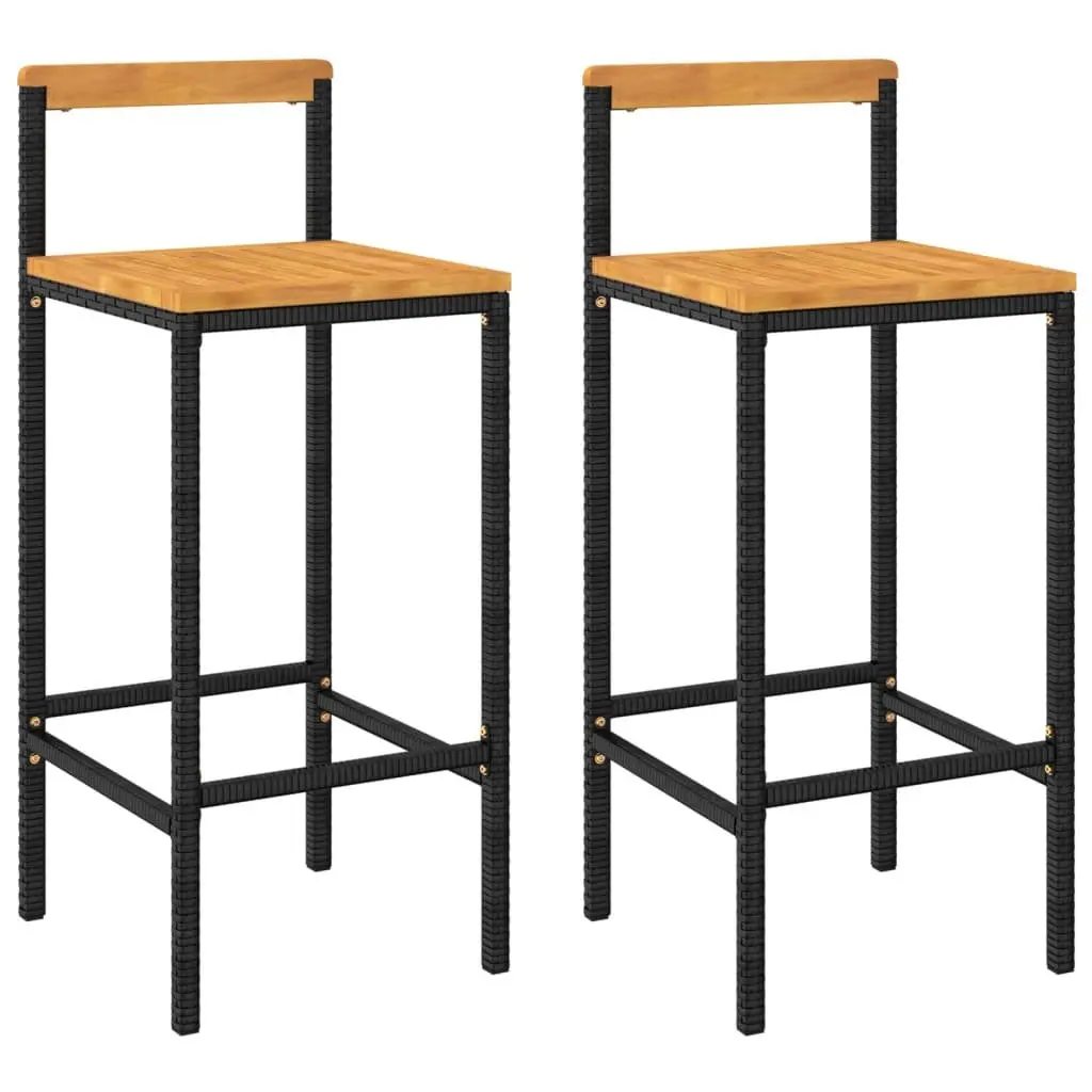 2-Piece Black Poly Rattan Bar Stools