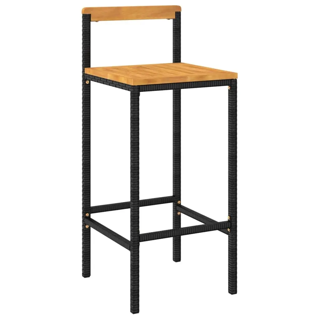 2-Piece Black Poly Rattan Bar Stools