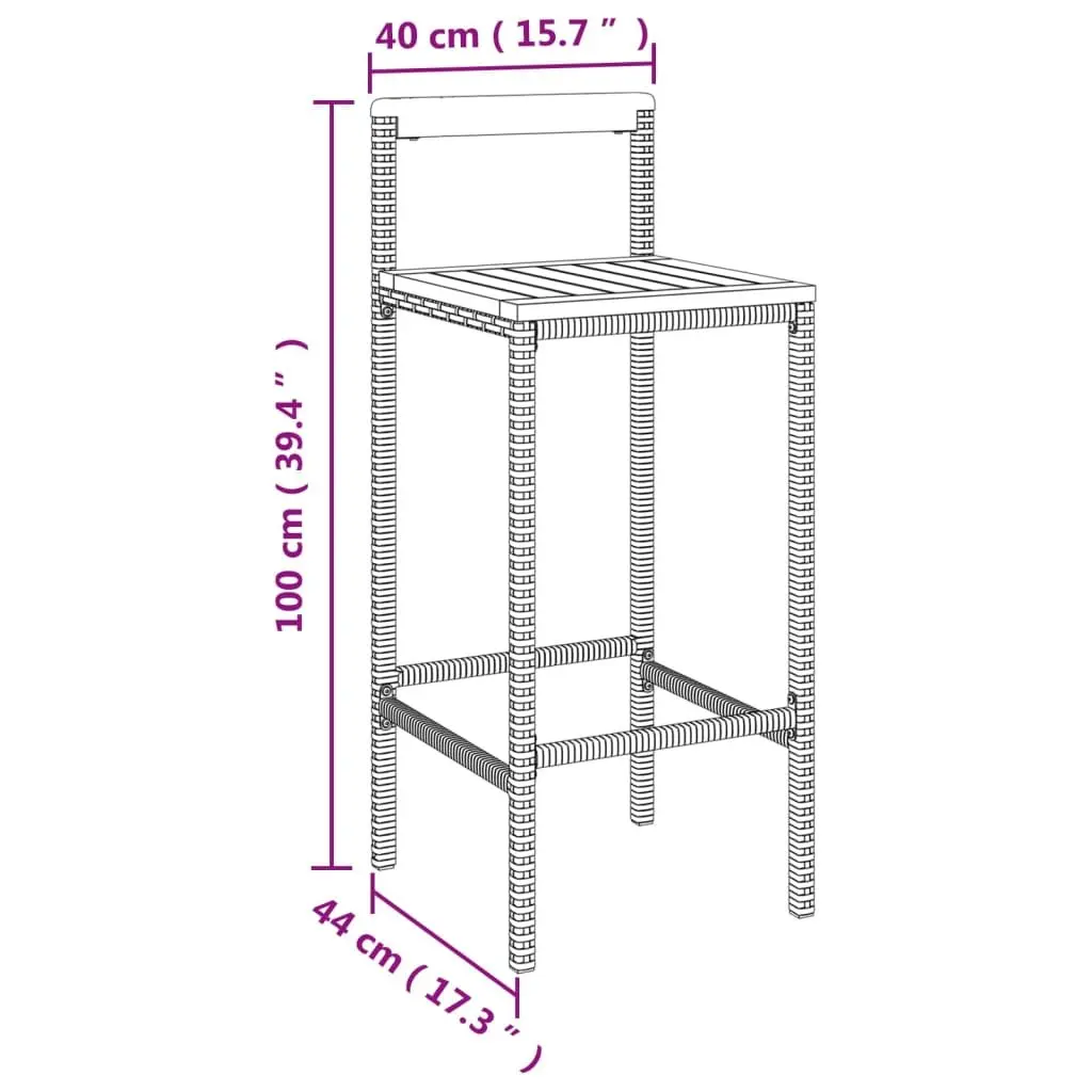 2-Piece Black Poly Rattan Bar Stools