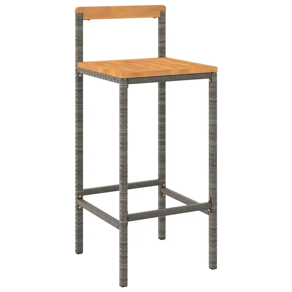 Bar Stools Set of 2 Grey Poly Rattan Wooden Seat Indoor Outdoor Kitchen Counter