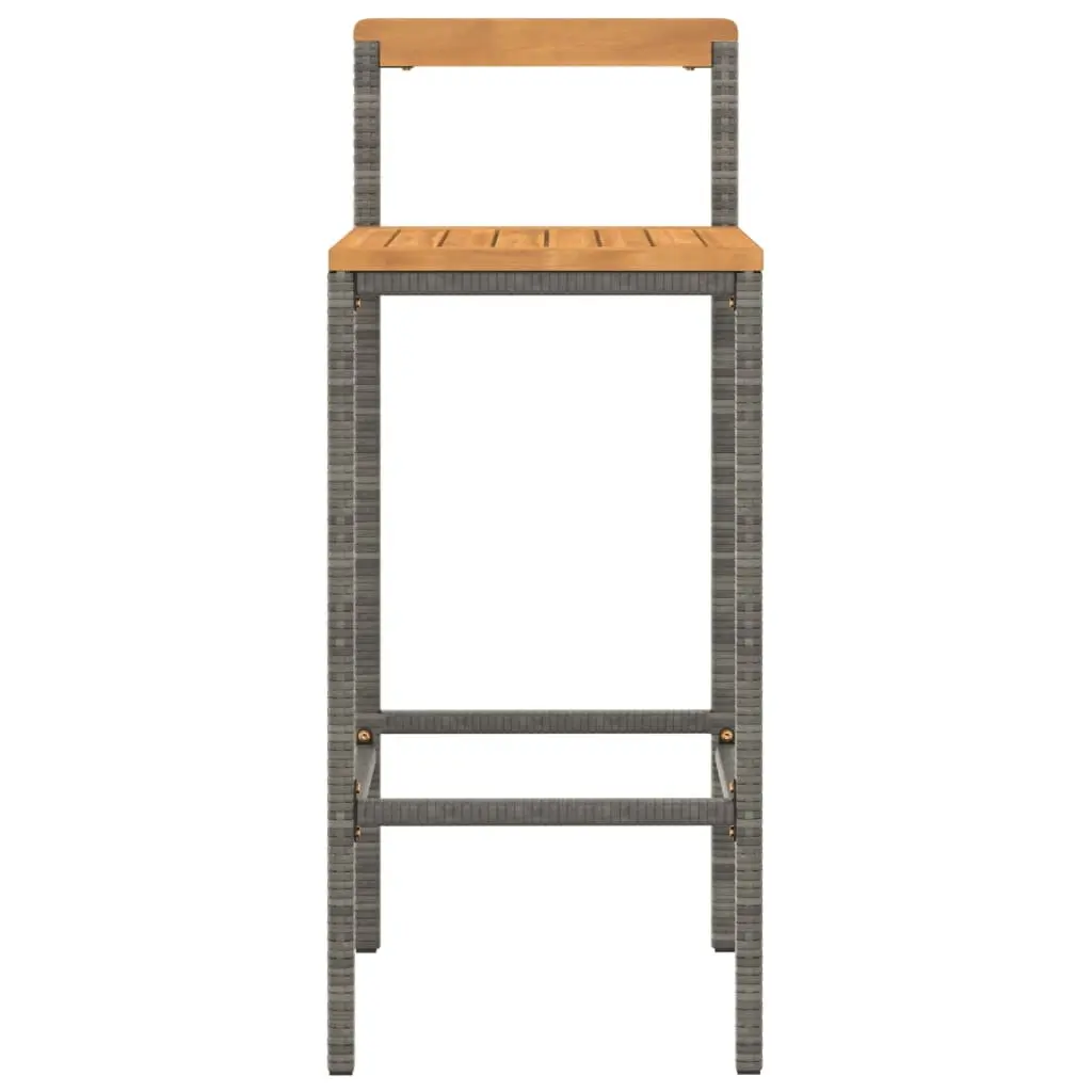 Bar Stools Set of 2 Grey Poly Rattan Wooden Seat Indoor Outdoor Kitchen Counter