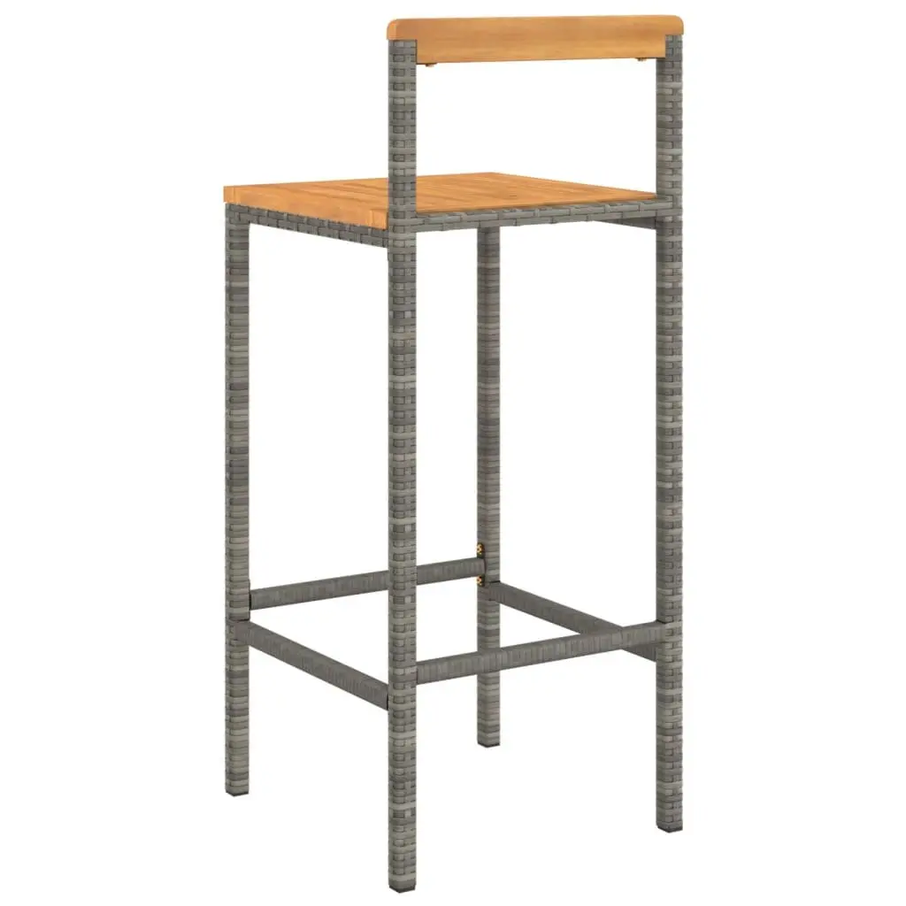 Bar Stools Set of 2 Grey Poly Rattan Wooden Seat Indoor Outdoor Kitchen Counter