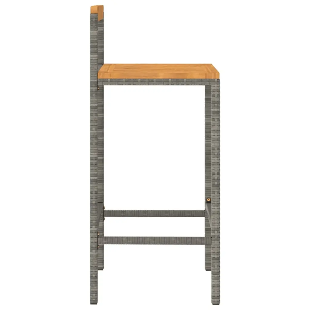 Bar Stools Set of 2 Grey Poly Rattan Wooden Seat Indoor Outdoor Kitchen Counter