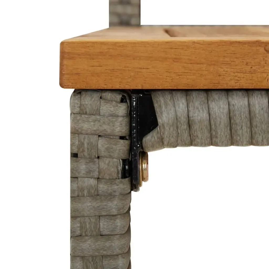 Bar Stools Set of 2 Grey Poly Rattan Wooden Seat Indoor Outdoor Kitchen Counter