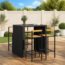 4-Piece Black Poly Rattan Bar Stool Set