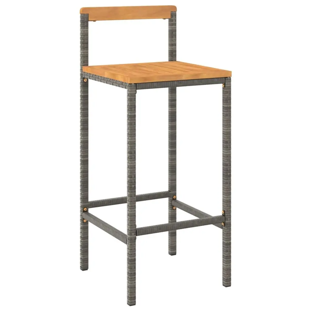 Bar Stools Grey Poly Rattan Wooden Seat Indoor Outdoor Dining Chair Set of 4
