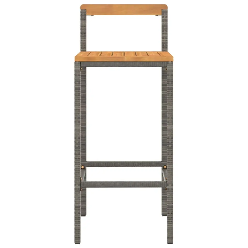 Bar Stools Grey Poly Rattan Wooden Seat Indoor Outdoor Dining Chair Set of 4