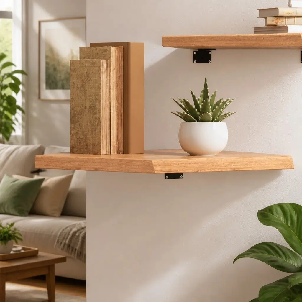 Wall Shelf Rustic Light Brown Solid Oak Wood Floating Ledge Display 40 x 60 x 2-4 cm