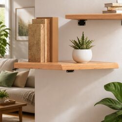 Rustic Oak Solid Wood Floating Wall Shelf in Light Brown