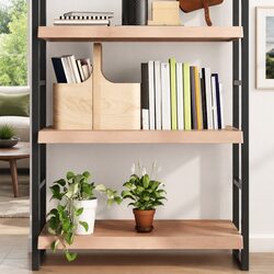 Rustic Solid Oak Wood Wall Shelf in Light Brown 100x50cm