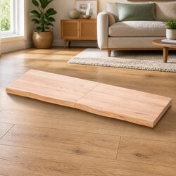 Rustic Wall Shelf in Light Brown Solid Oak Wood 180x60cm